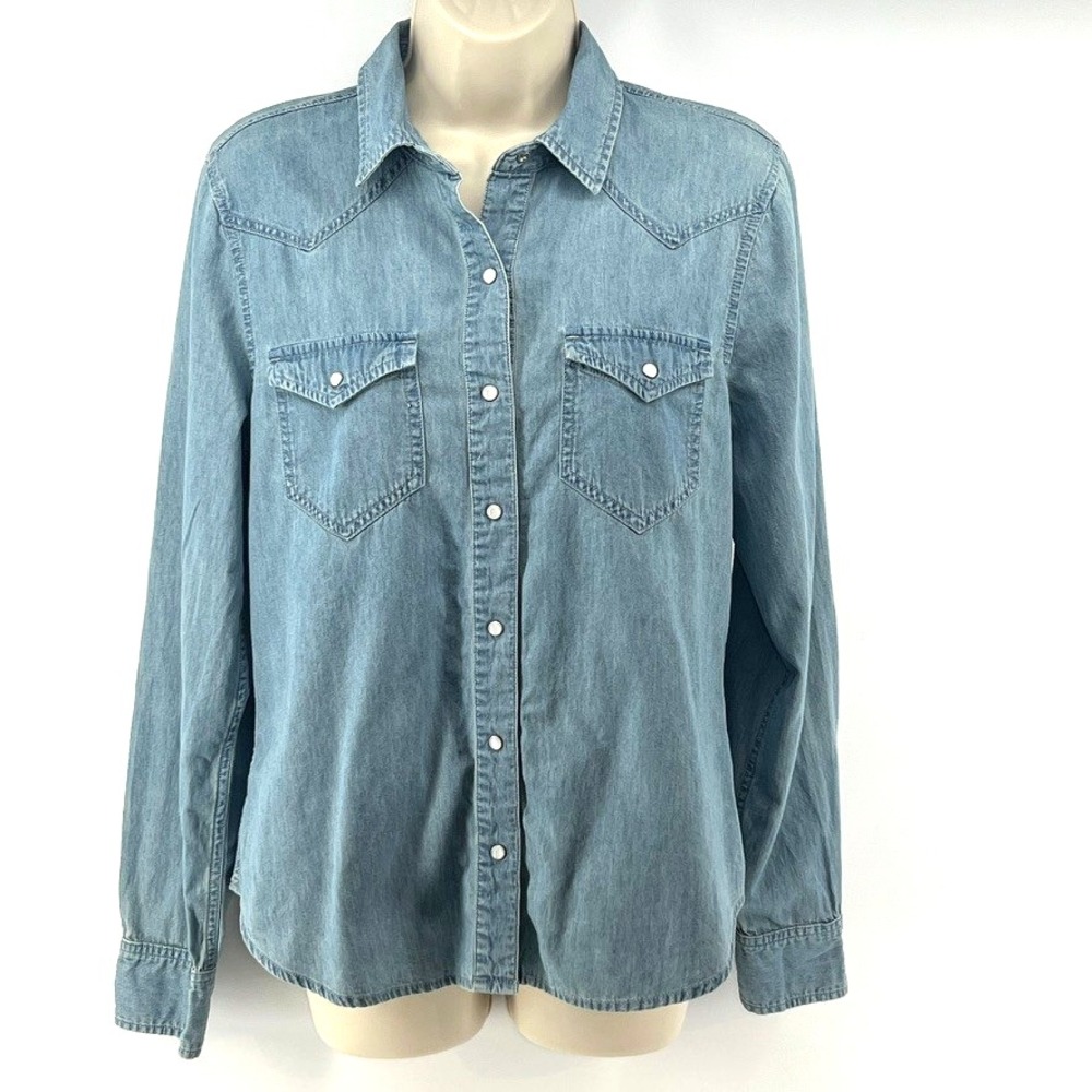 Aéropostale Denim Pearl Snap Long Sleeve Shirt Junior Women's Size L